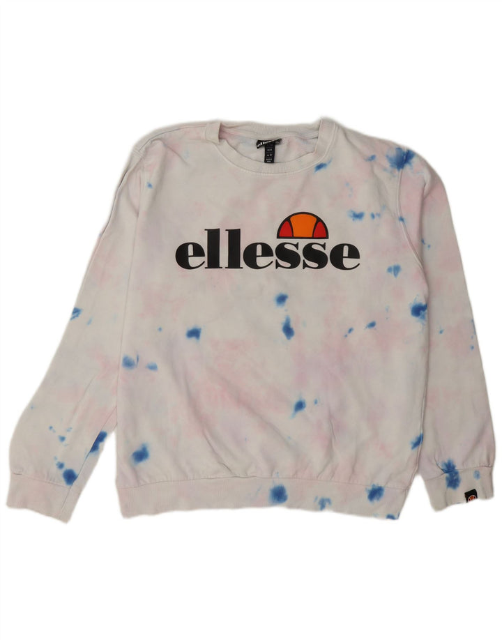 Ellesse Sudadera gráfica para mujer Jumper UK 12 Medium White Tie Dye Algodón