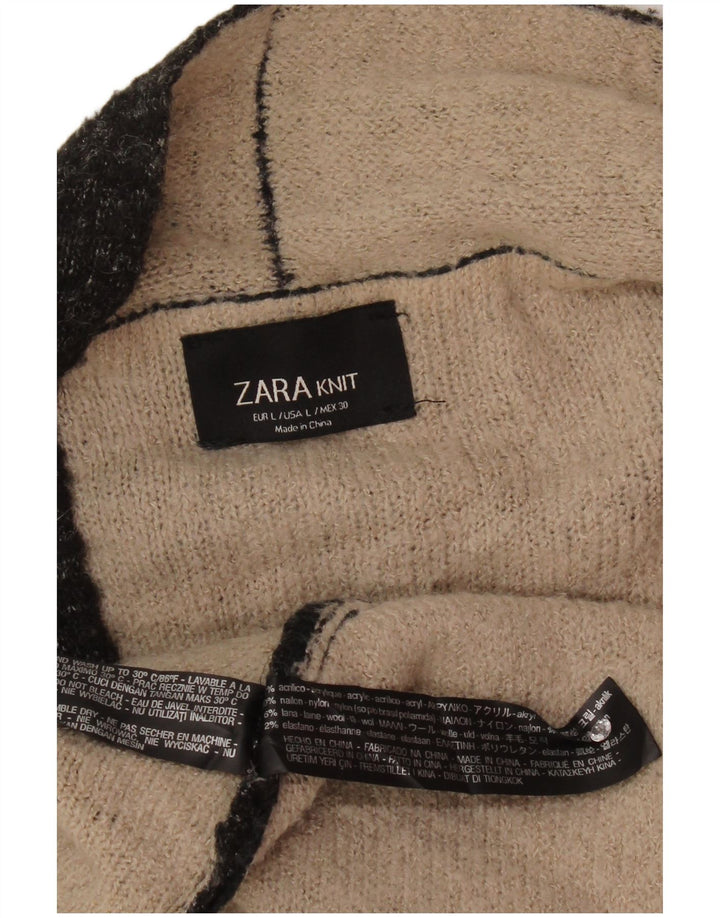 Zara Suéter Cárdigan Abierto Para Mujer UK 46 Grande Acrílico Negro