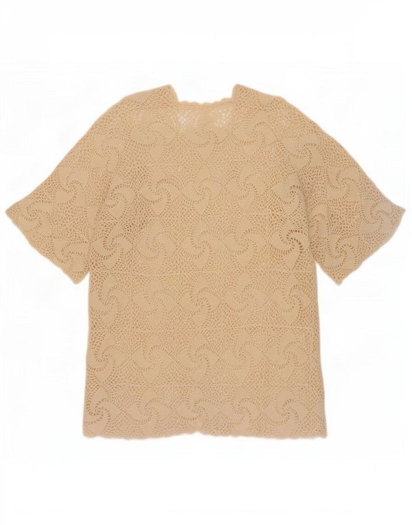 Vintage mujer crochet blusa top Reino Unido 16 grande beige