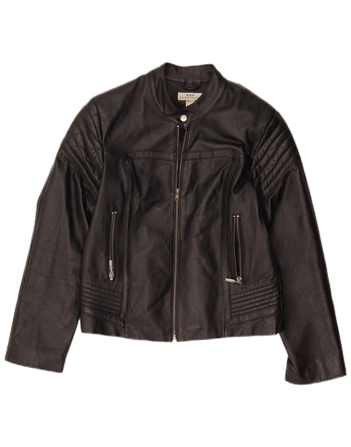 VINTAGE Chaqueta de cuero biker para mujer Reino Unido 8 Pequeño cuero negro
