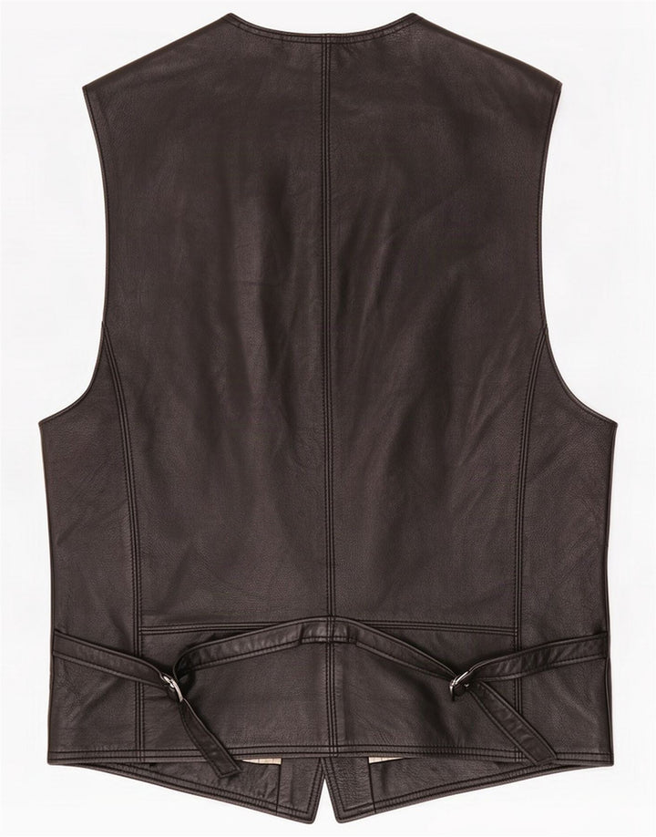 Chaleco de cuero vintage para hombre Negro mediano