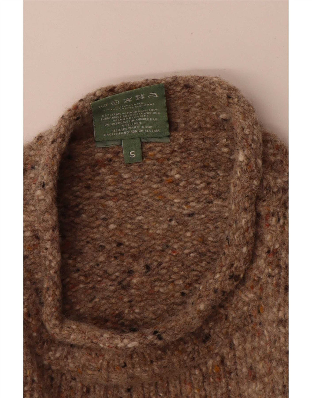Aran Suéter extragrande con cuello de tortuga para mujer UK 10 Small Beige Moteado