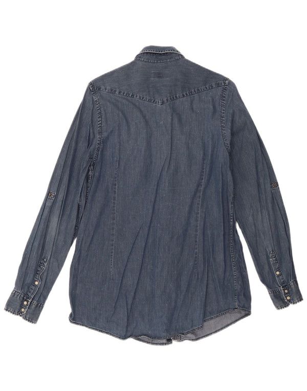 Topshop Camisa vaquera para mujer UK 10 Small Azul marino Algodón