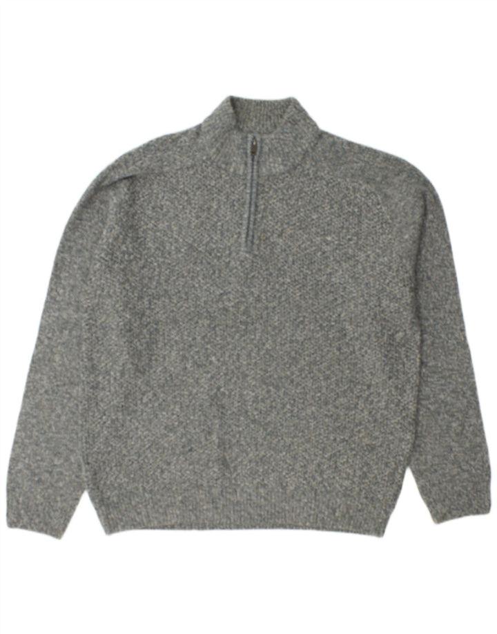 MARKS & SPENCER Suéter tipo jersey con cuello y cremallera de ajuste regular para hombre XL Gris moteado