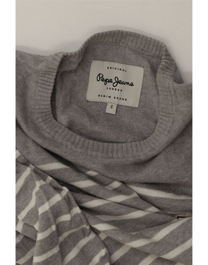 PEPE Jeans Jersey de cuello redondo para hombre, suéter pequeño gris a rayas