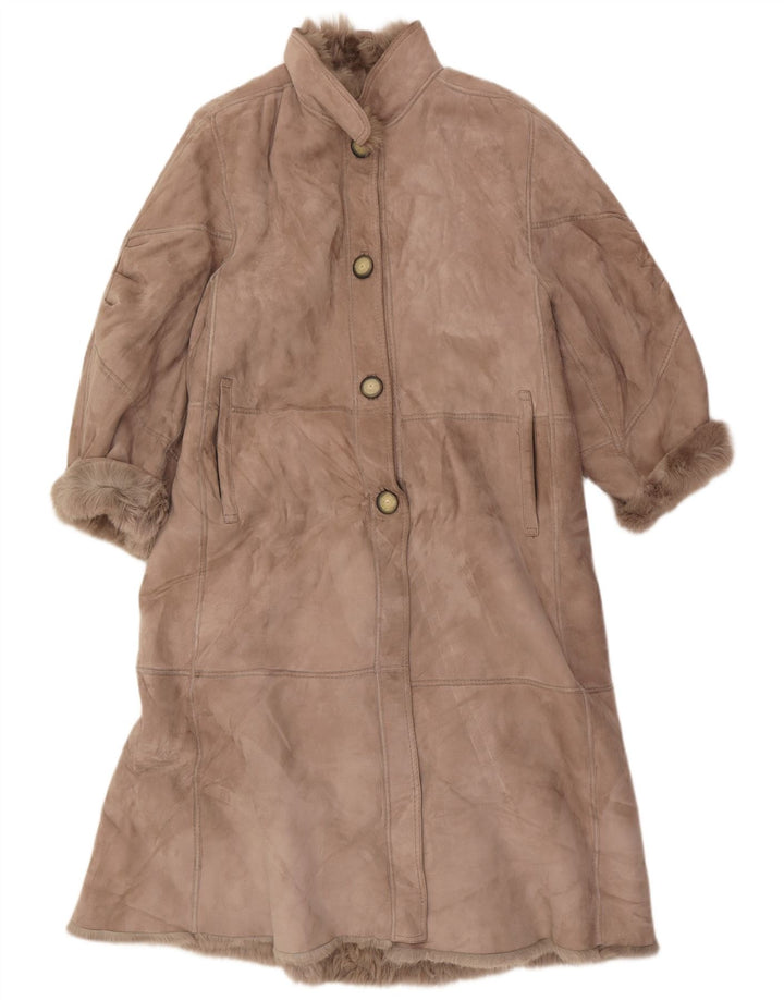Vintage mujer shearling abrigo Reino Unido 16 marrón grande