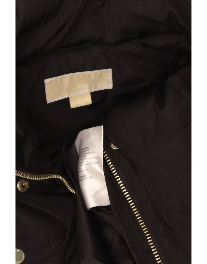 Michael Kors Abrigo acolchado con capucha para mujer UK 44 Poliéster negro mediano