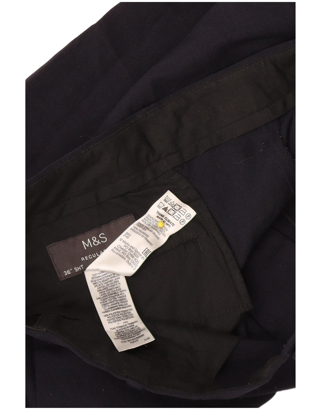 Marks & Spencer Pantalón chino de corte regular para hombre W36 L27 Poliéster azul marino