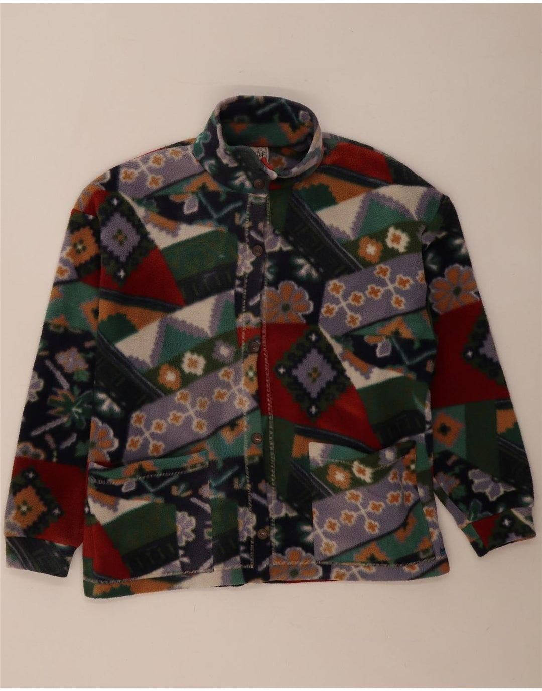 Vintage mujer chaqueta de lana Reino Unido 14 medio multicolor geométrico