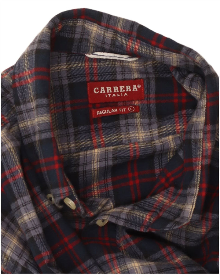 CARRERA Camisa de franela de ajuste regular para hombre Cuadros grandes en azul marino