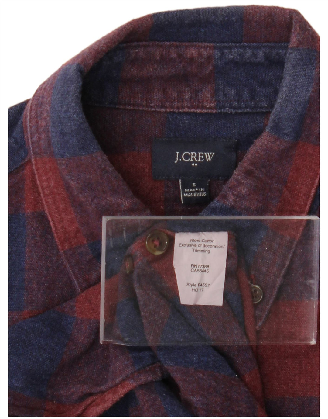 J. CREW Camisa de franela para hombre pequeña de algodón a cuadros burdeos