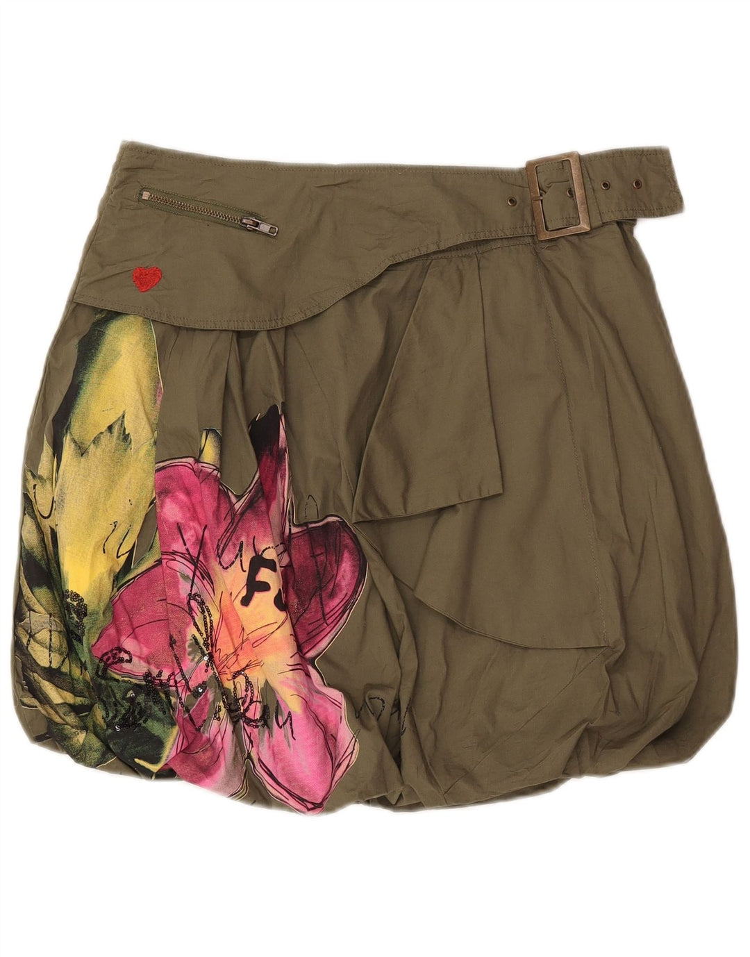 Desigual Mujer Falda Burbuja W32 Grande Caqui Floral