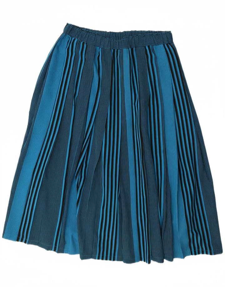 VINTAGE Falda plisada para mujer IT 44 Mediana W32 Poliéster a rayas azules