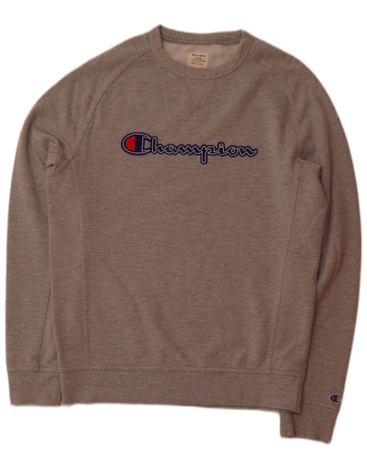 CHAMPION Mens Graphic Sweatshirt Jumper Large Grey Cotton