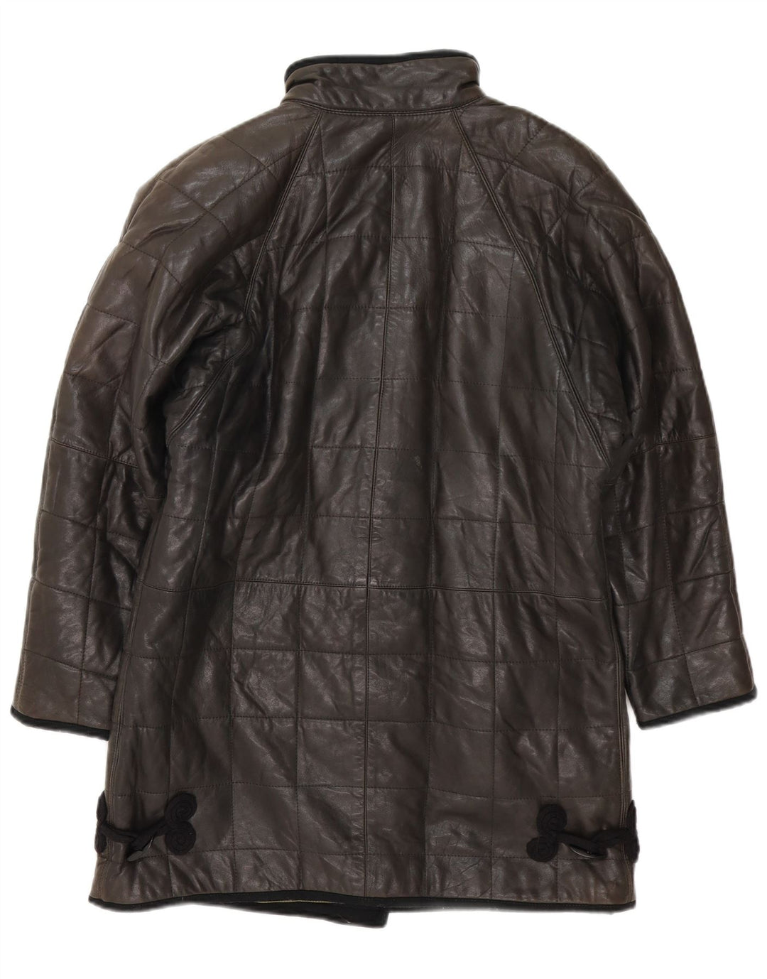 Vintage mujer acolchado cuero abrigo Reino Unido 12 Medio Negro