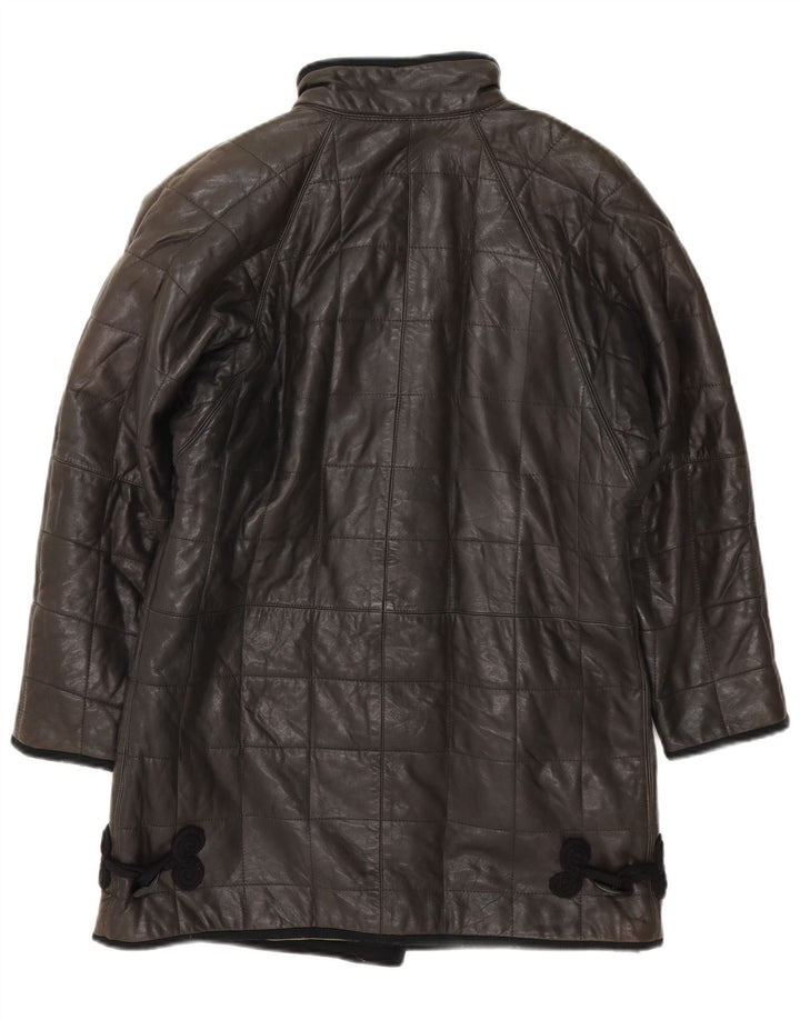 Vintage mujer acolchado cuero abrigo Reino Unido 12 Medio Negro