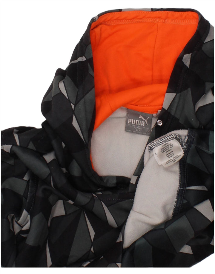 PUMA Sudadera con capucha para niños de 7 a 8 años, tamaño pequeño, gris, poliéster geométrico