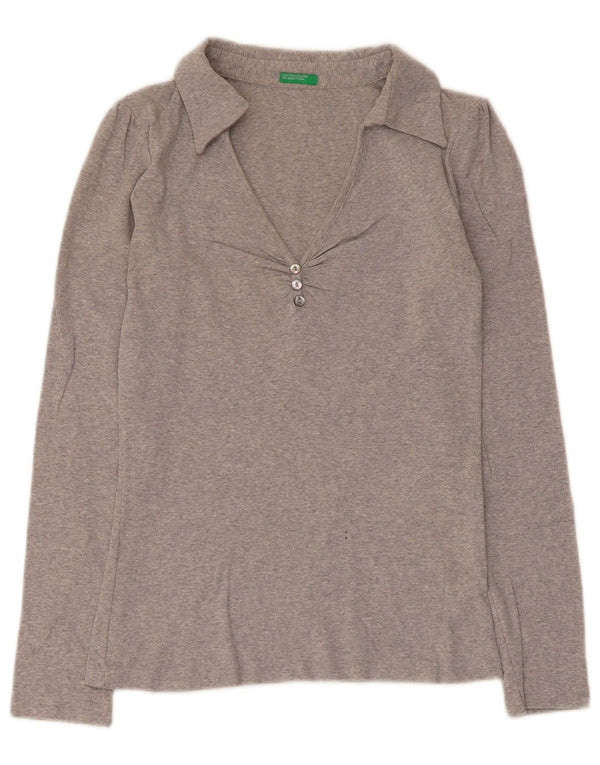 Benetton Polo Regular De Manga Larga Para Mujer ES 40 Pequeño Algodón Gris