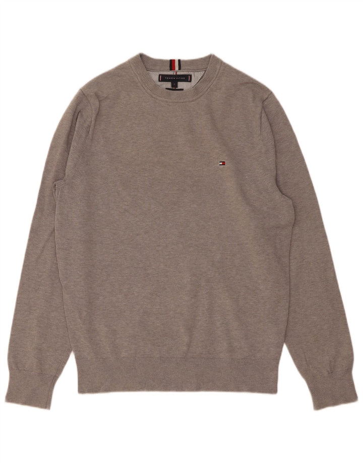 Tommy Hilfiger Jersey de cuello redondo para hombre pequeño de algodón gris