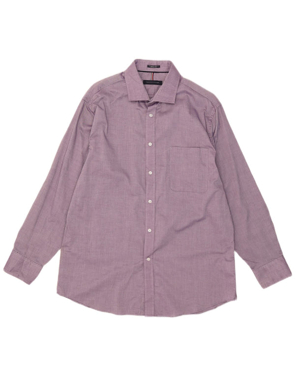 Tommy Hilfiger Camisa de ajuste regular para hombre talla 16 1/2 grande algodón morado