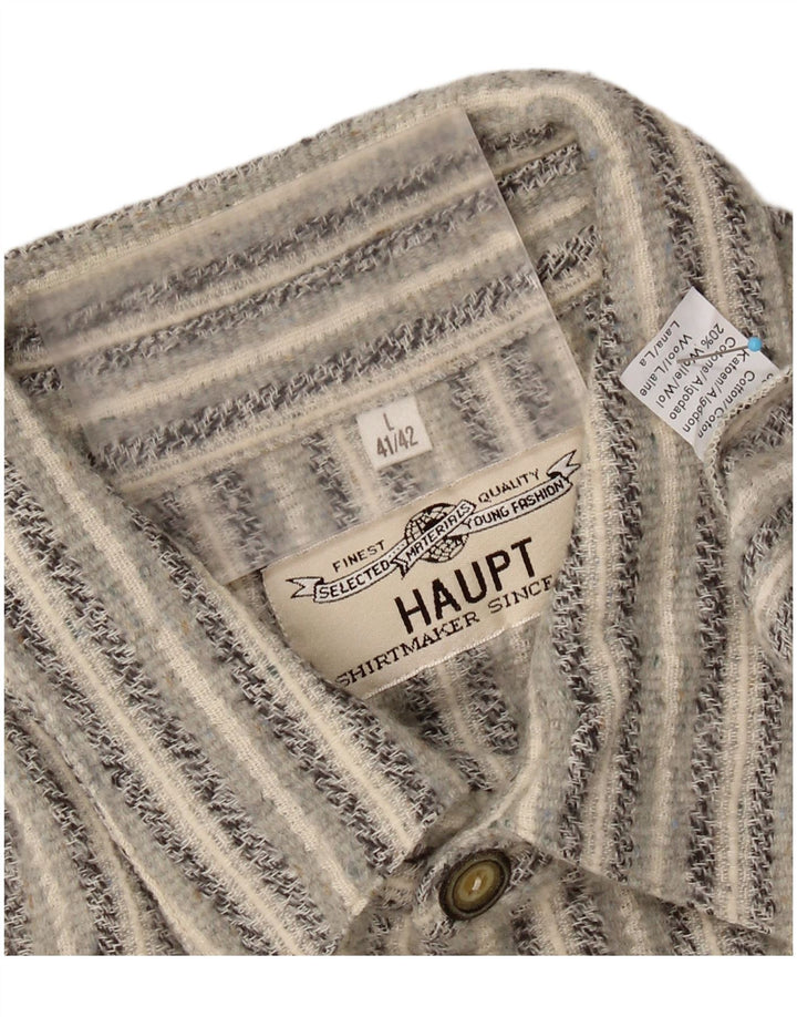 HAUPT Camisa de franela para hombre talla 41/42 grande gris algodón a rayas