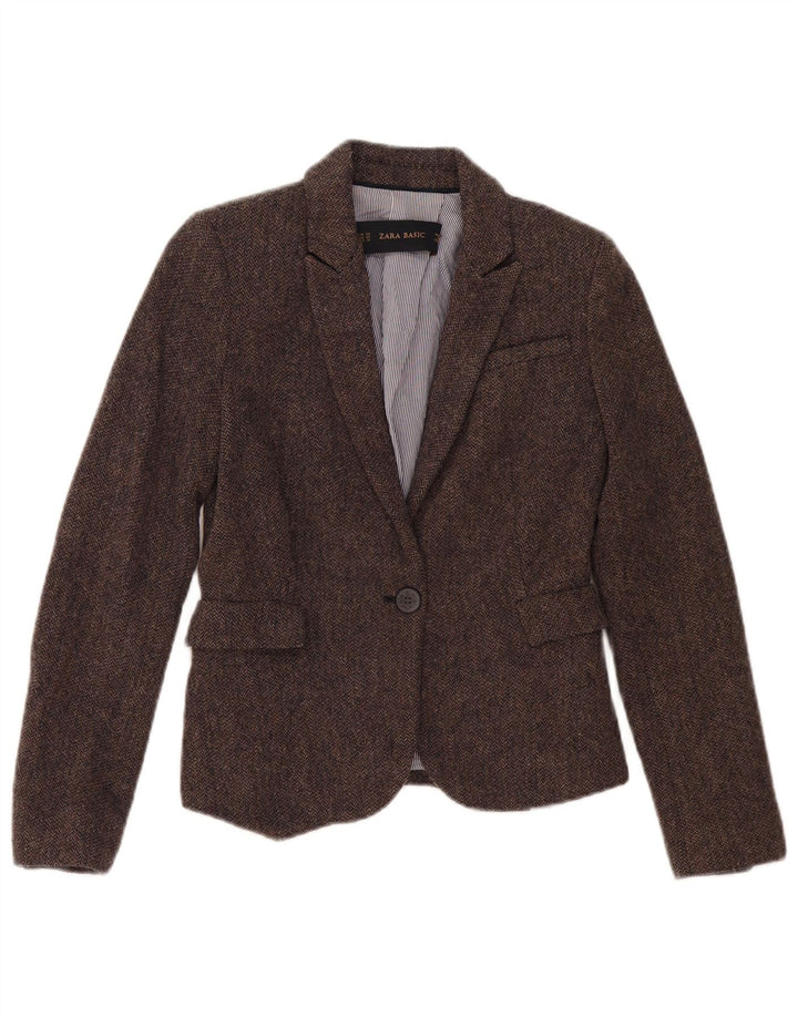 Zara Chaqueta tipo blazer con 1 botón para mujer UK 6 XS Marrón Herringbone