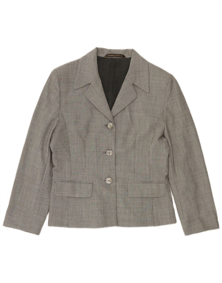 Marks & Spencer Chaqueta tipo blazer de 3 botones para mujer Reino Unido 44 Grande Gris Pata de gallo