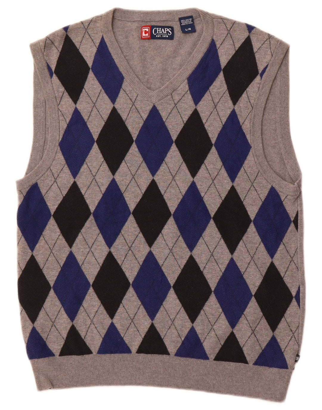 CHAPS Chaleco para hombre Camiseta sin mangas Grande Gris Argyle/Diamond Algodón