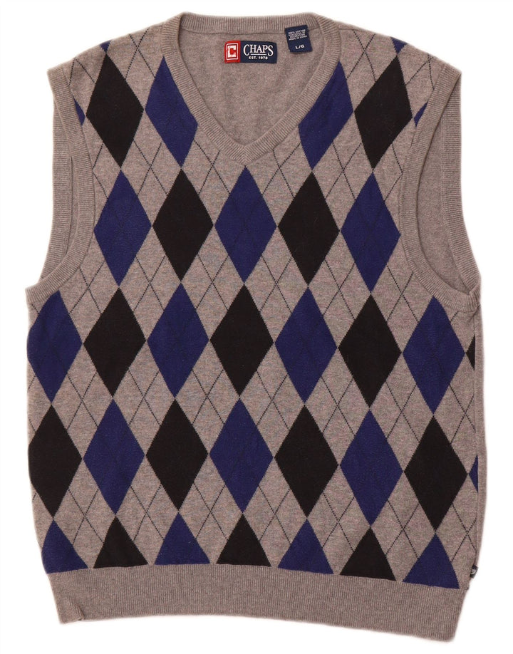 CHAPS Chaleco para hombre Camiseta sin mangas Grande Gris Argyle/Diamond Algodón
