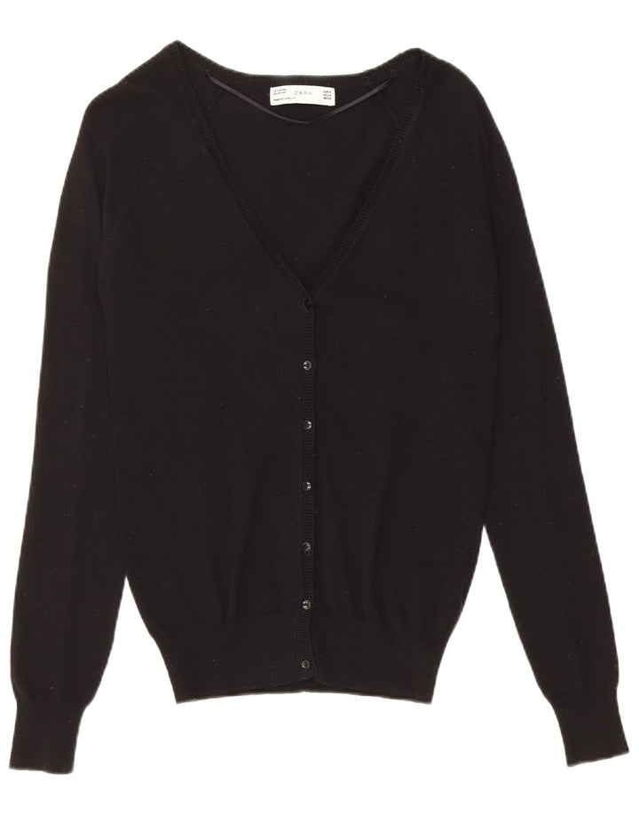 Zara Mujer Cárdigan Suéter UK 12 Mediano Negro Algodón
