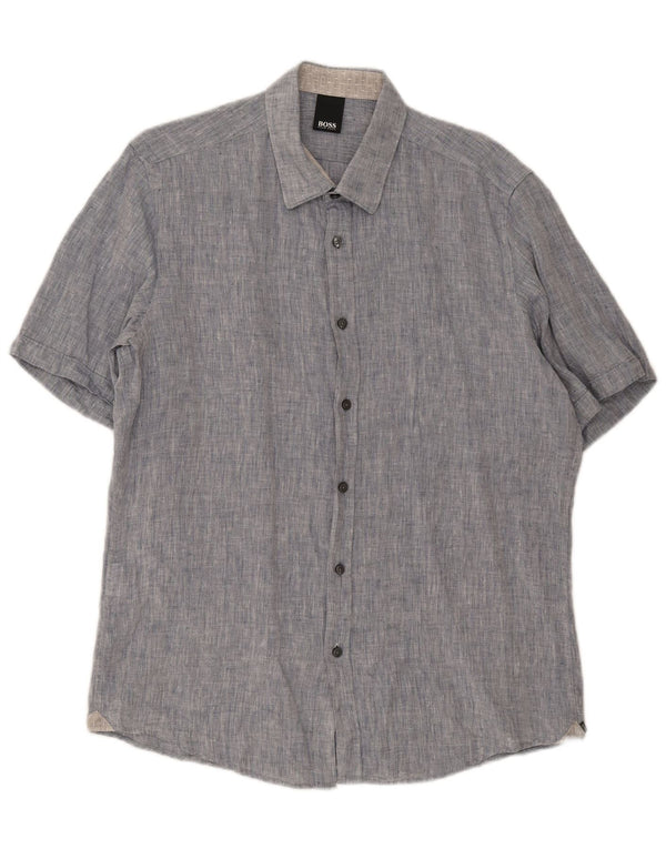 Camisa Hugo Boss Hombre Manga Corta Algodón Azul Grande