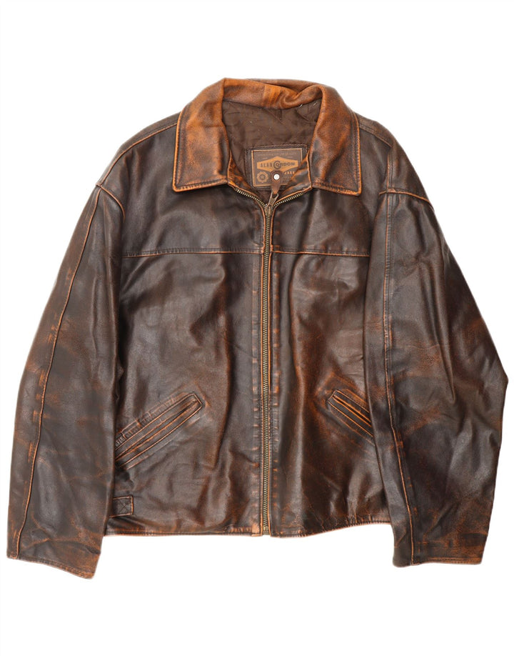ALAN GORDON Chaqueta de cuero para hombre IT 52 XL Cuero marrón