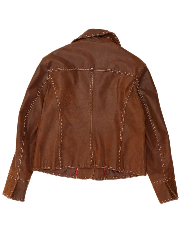 Chaqueta de cuero vintage para mujer IT 46 cuero marrón grande