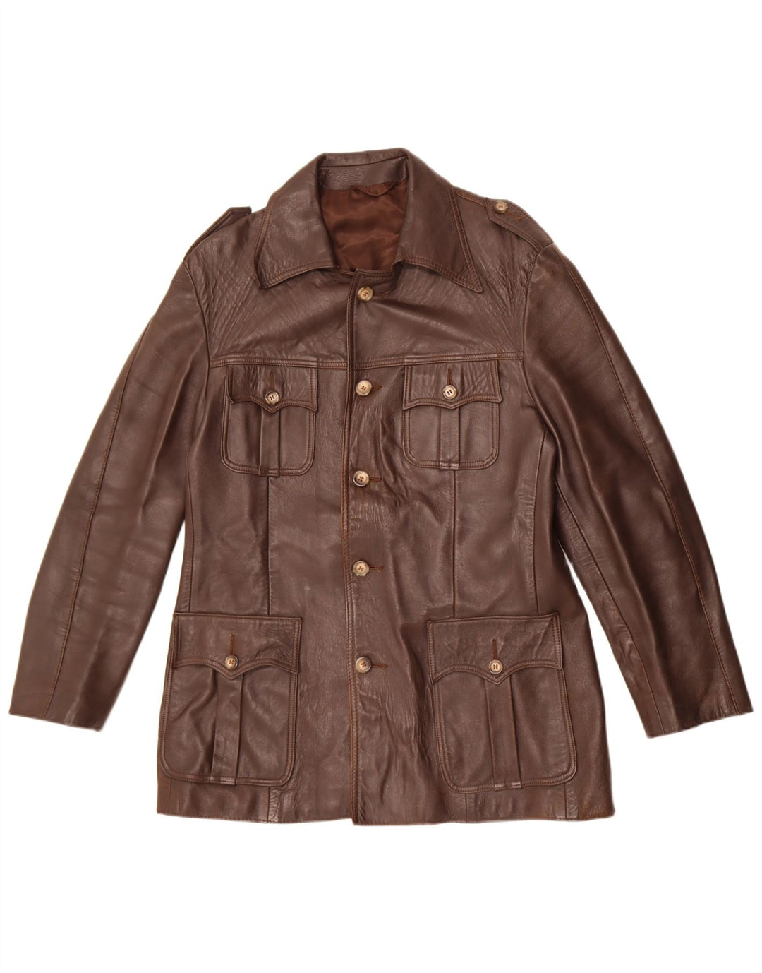 Vintage hombres chaqueta de cuero militar Reino Unido 36 pequeño marrón