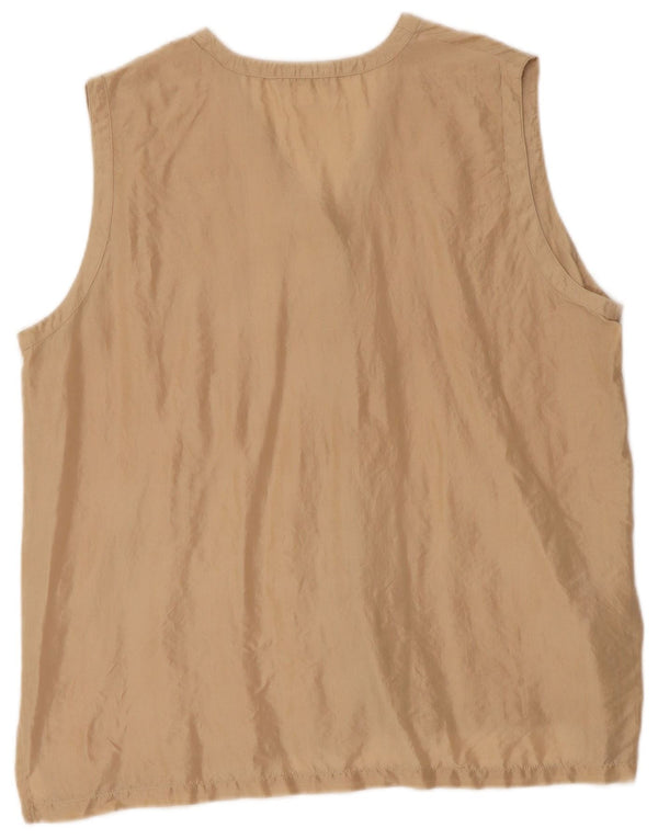 Vintage mujer camisa sin mangas blusa Reino Unido 16 grande beige