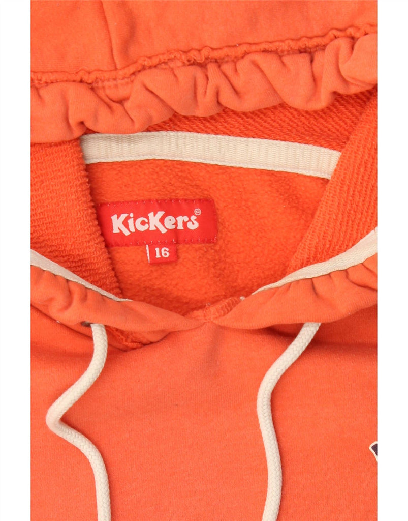 KICKERS Womens Graphic Hoodie Jumper UK 16 Large Orange Vintage Kickers and Second-Hand Kickers from Messina Hembry 