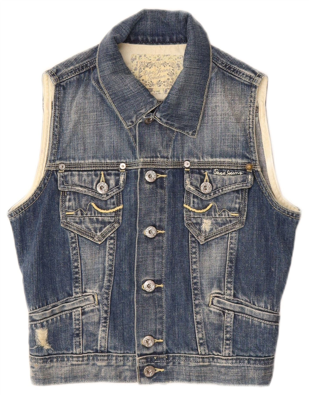 PEPE Jeans Chaleco Vaquero Desgastado para Niños 7-8 Años Algodón Azul Medio