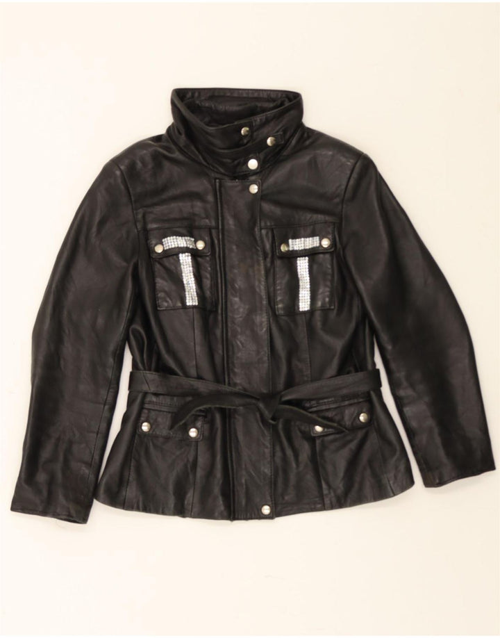 VINTAGE Womens Leather Jacket UK 14 Medium Black Leather Vintage Vintage and Second-Hand Vintage from Messina Hembry 