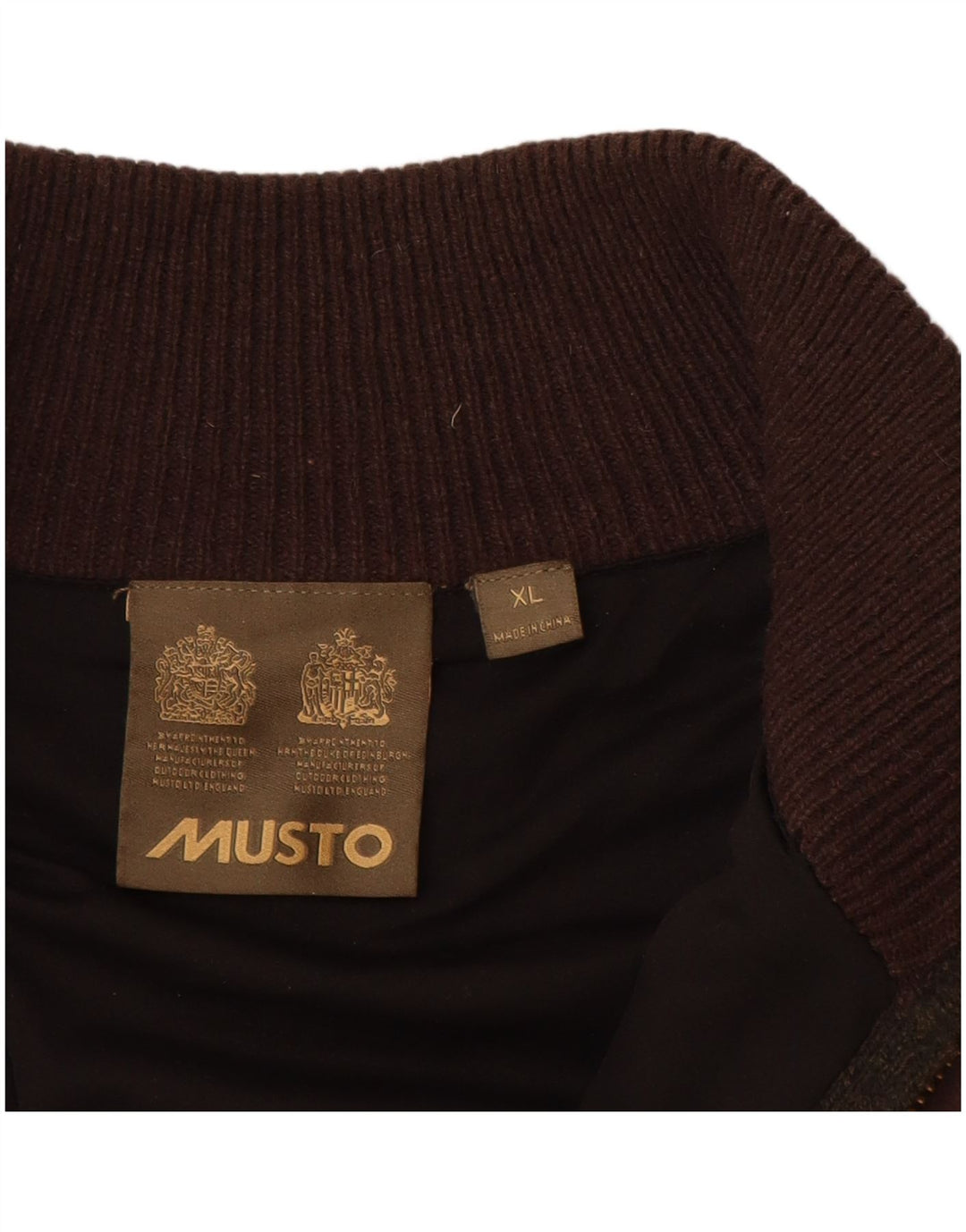 MUSTO Suéter tipo jersey con cuello y cremallera para hombre XL Lana de cordero marrón