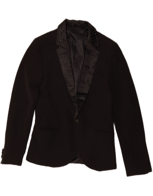 ZARA Chaqueta Blazer De 1 Botón Para Mujer UK 10 Small Poliéster Negro