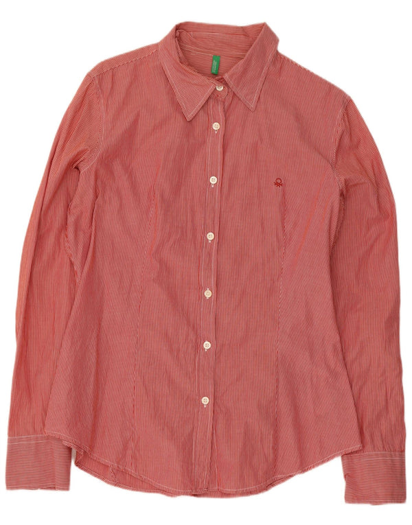 Camisa Benetton Mujer ES 40 XL Algodón Rayas Rojas