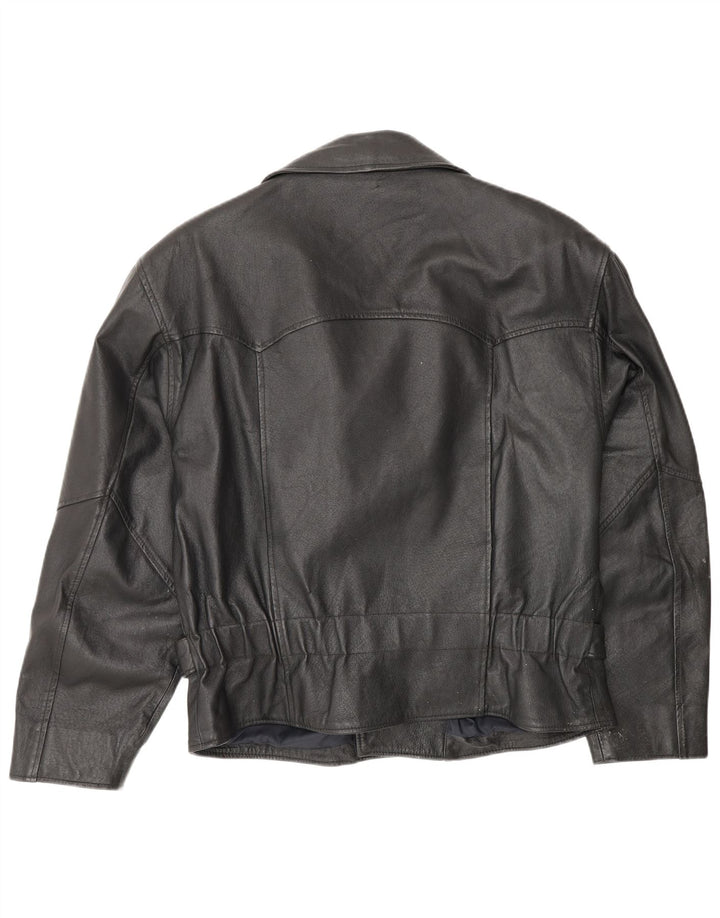 Vintage hombres cuero biker chaqueta Reino Unido 38 cuero negro medio
