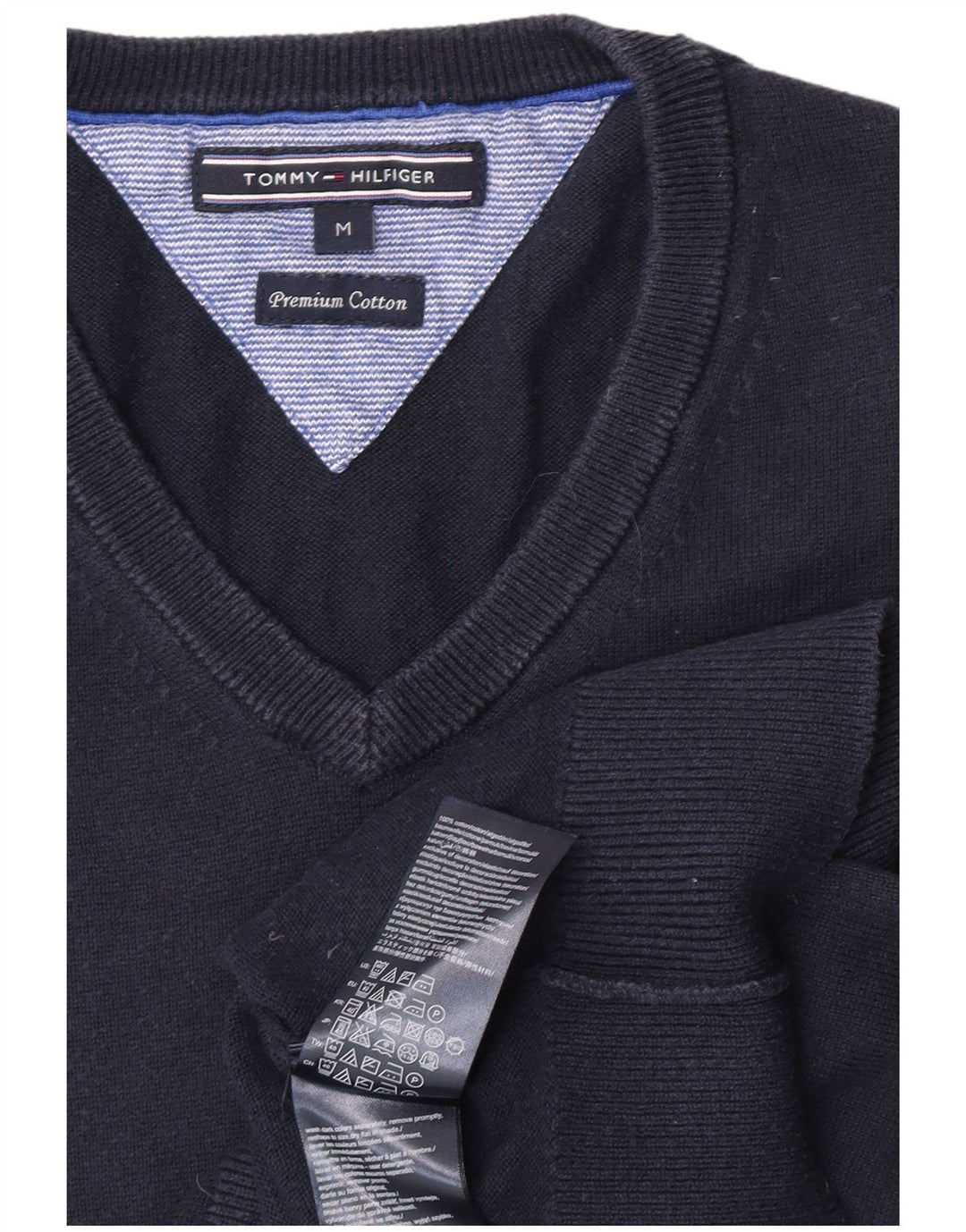 Tommy Hilfiger Jersey con Cuello en V para Hombre de algodón Azul Marino Medio