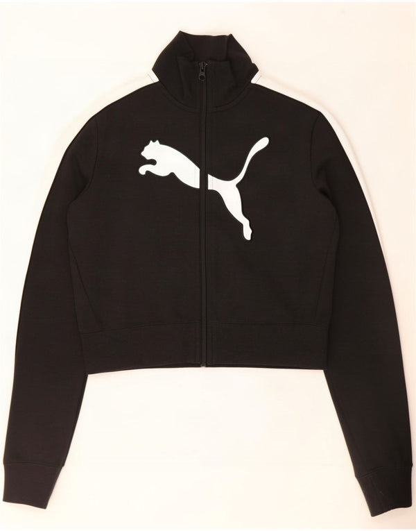 Puma Mujer Crop Chándal Top Chaqueta UK 12 Medium Negro Colorblock