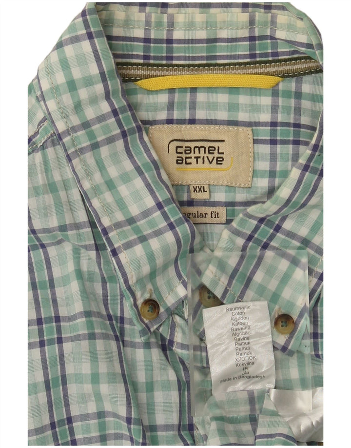 Camel Active - Camisa de manga corta para hombre, ajuste regular, talla 2XL, algodón a cuadros verdes