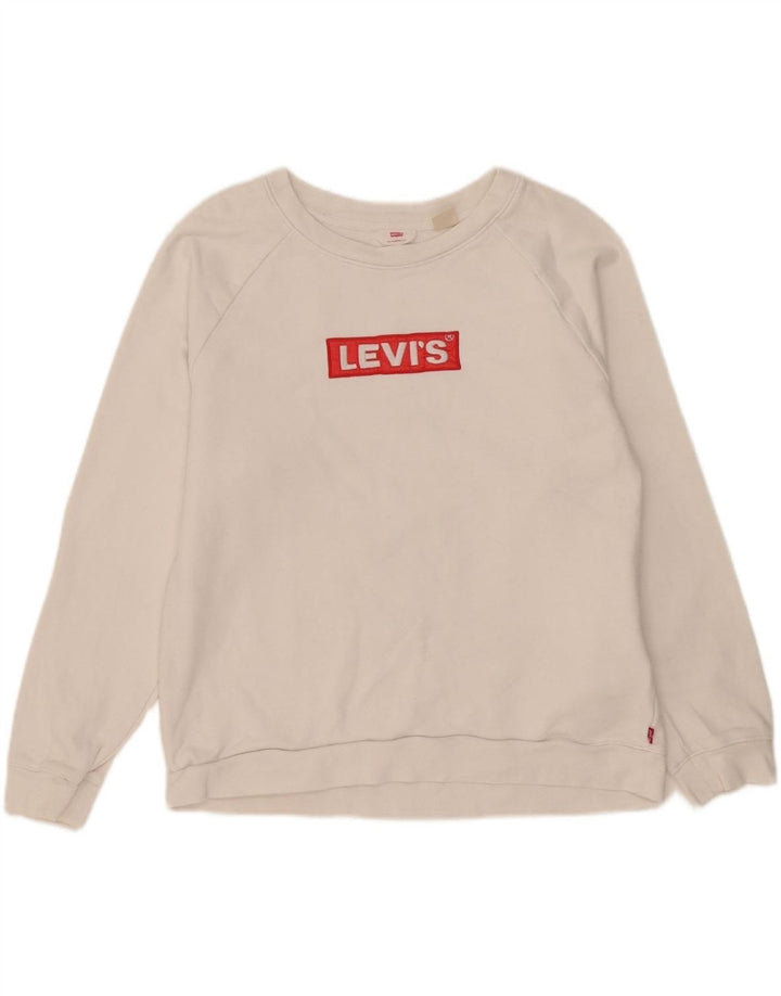 LEVI'S Womens Oversized Graphic Sweatshirt Jumper UK 10 Small White Cotton