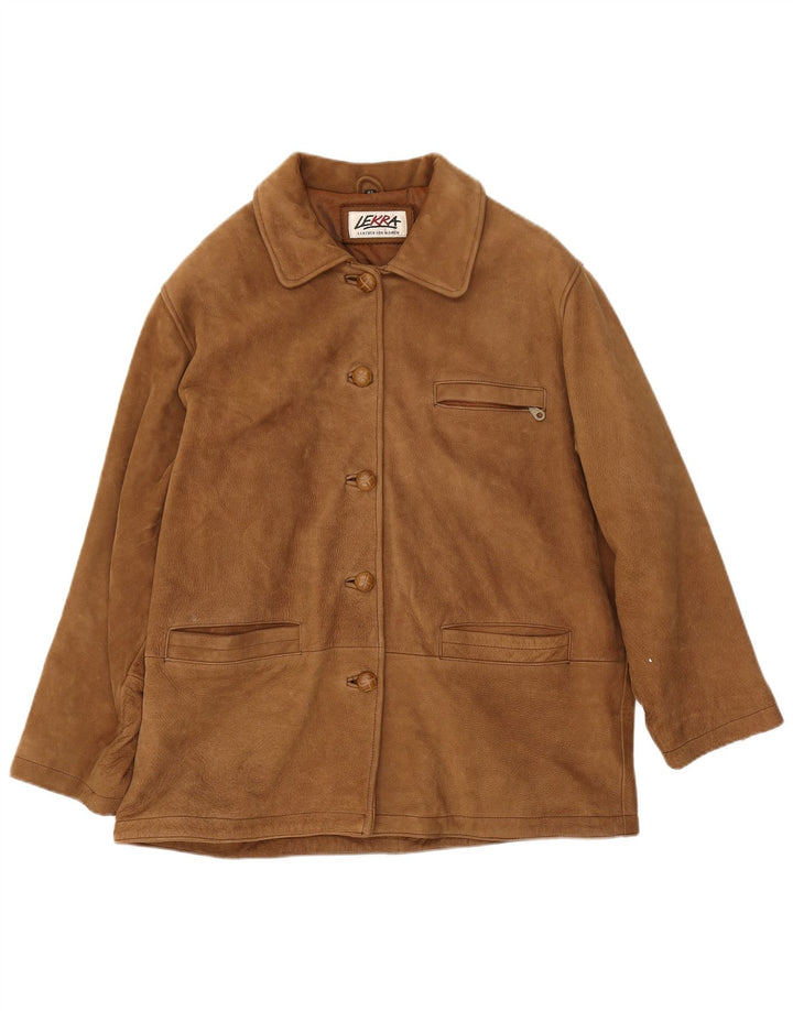 Lekra Chaqueta de ante para mujer EU 42 Cuero marrón grande
