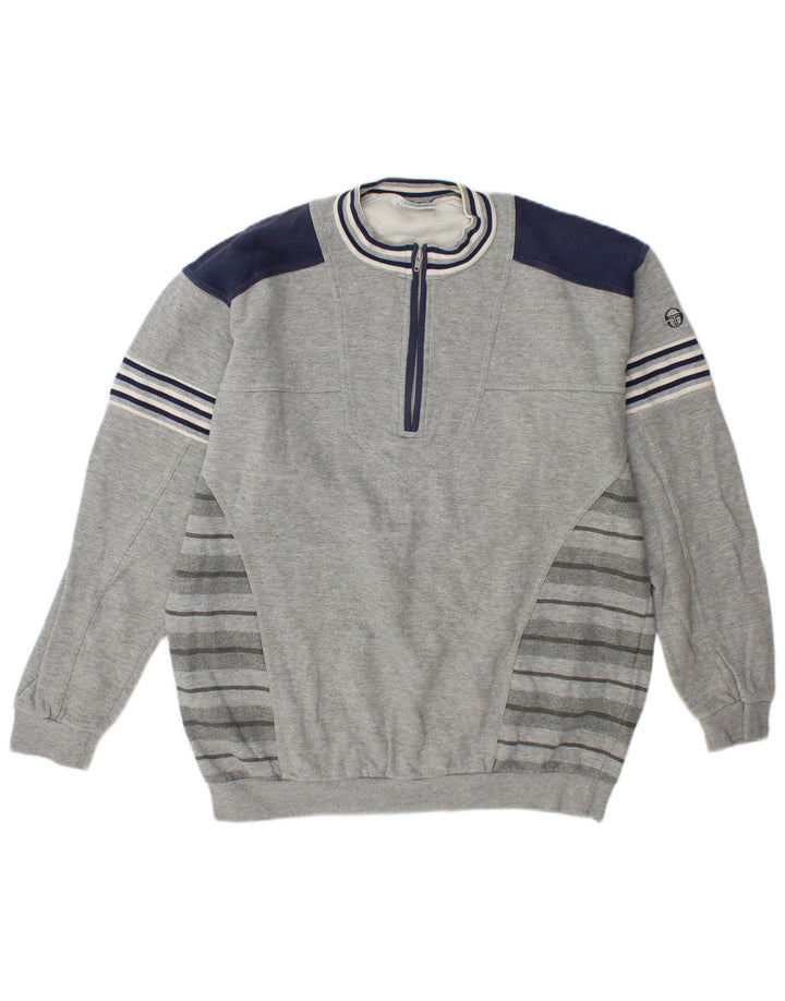 Sergio Tacchini Sudadera con cuello y cremallera para hombre Jersey XL Gris Colorblock