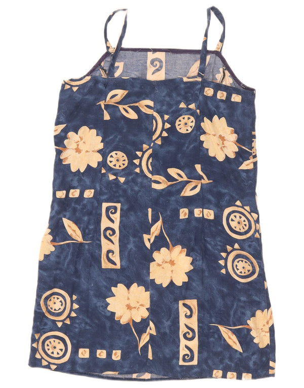 Vintage mujer Sundress Reino Unido 10 pequeño azul marino floral