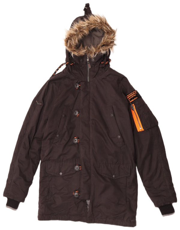 Superdry Parka con capucha para hombre, talla 36, poliéster marrón pequeño